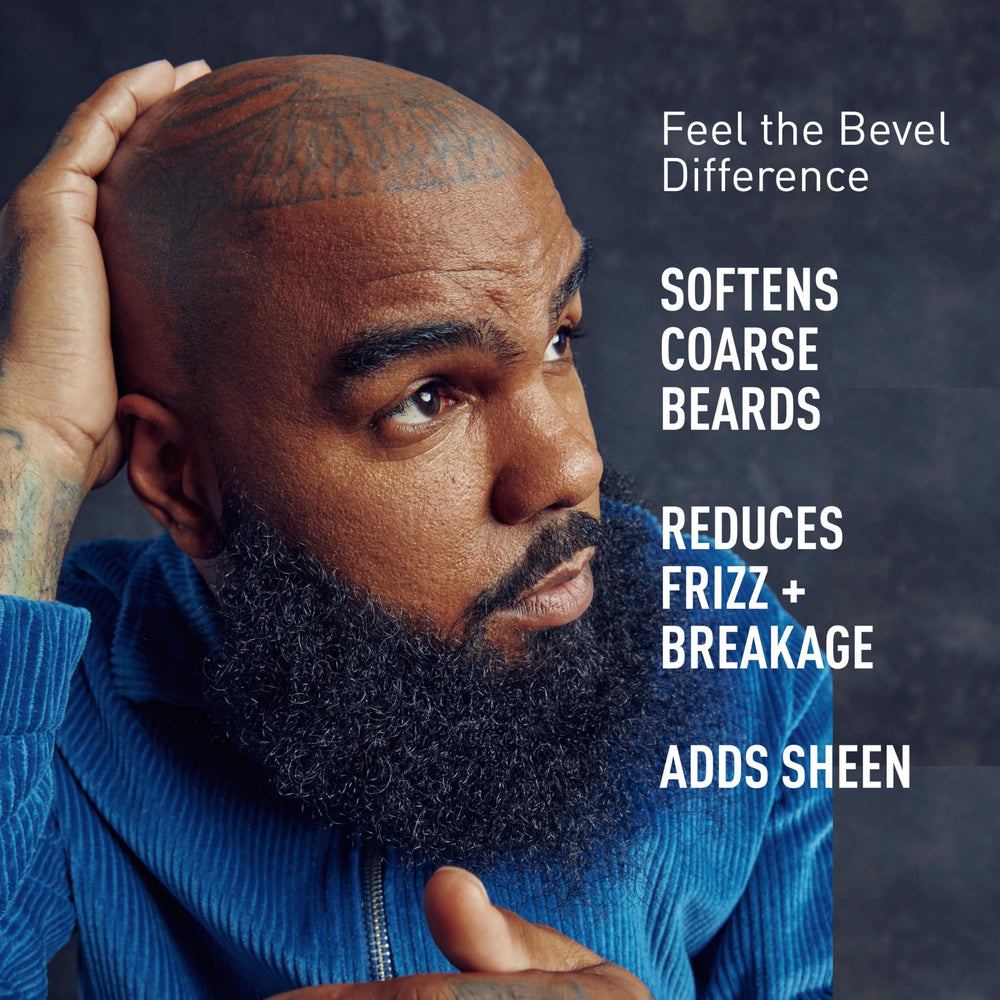 Bevel beard balm jar close-up illustrating skin soothing effects