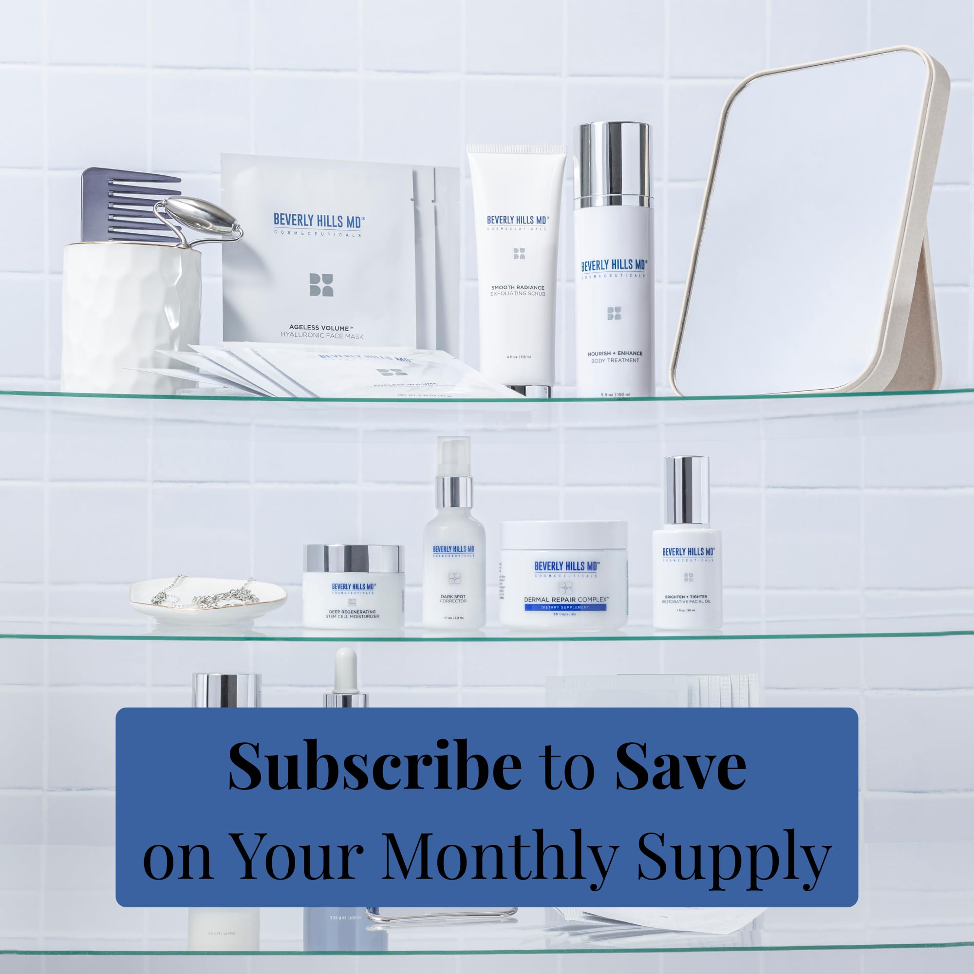 Beverly Hills MD Dermal Repair capsules with radiant skin background