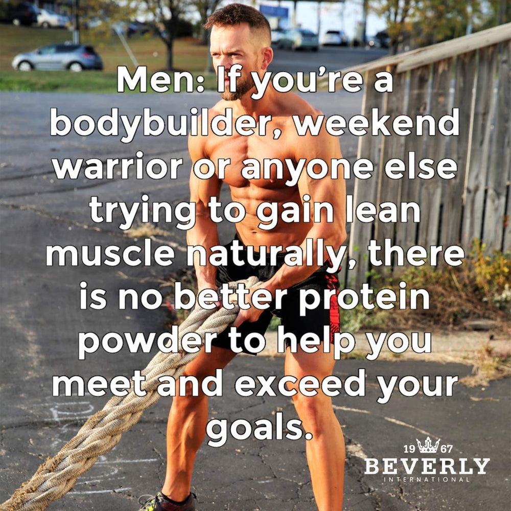 Beverly International UMP powder pre-workout image suggests convenient protein boost.