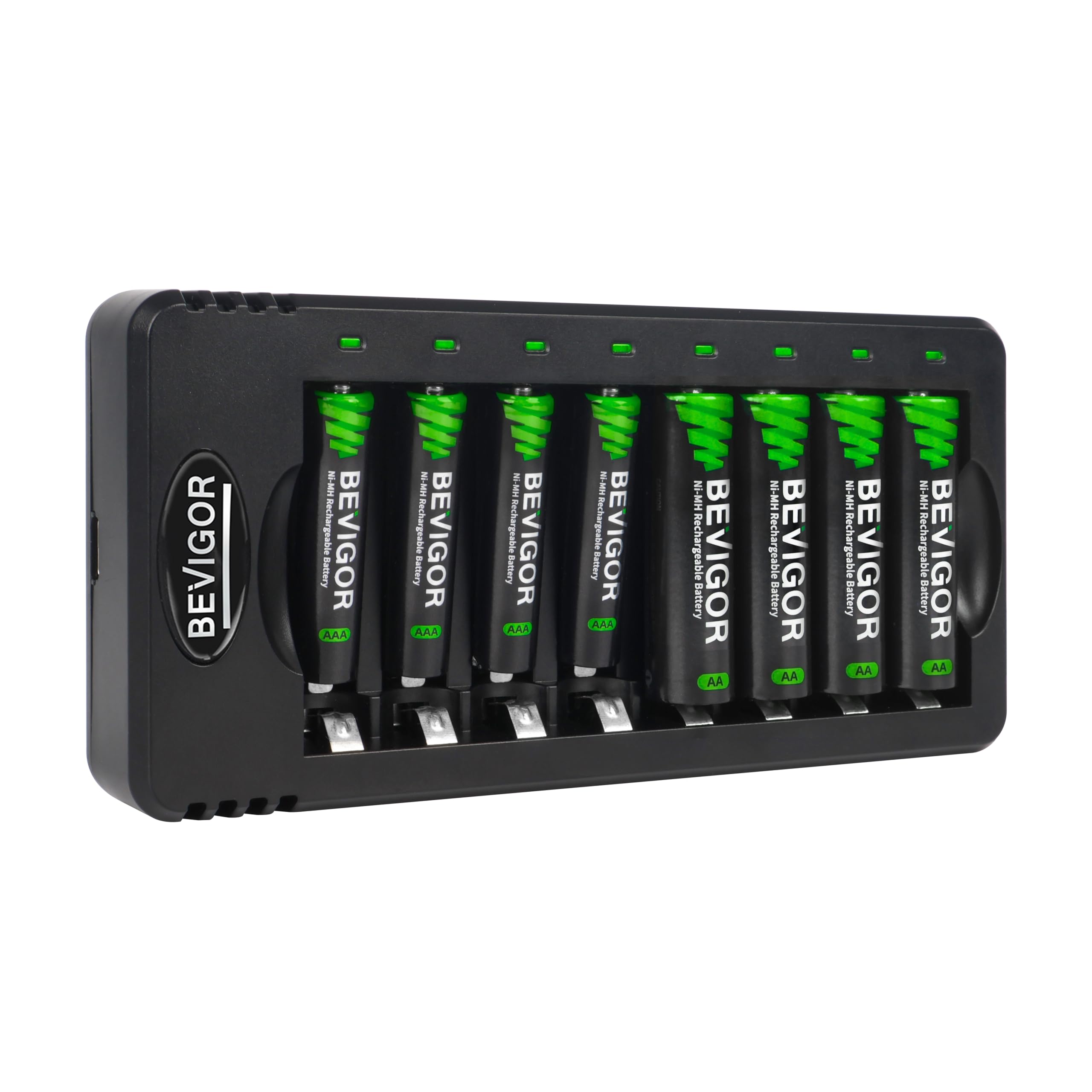 BEVIGOR 8Bay Charger front view for organized multi-slot charging.