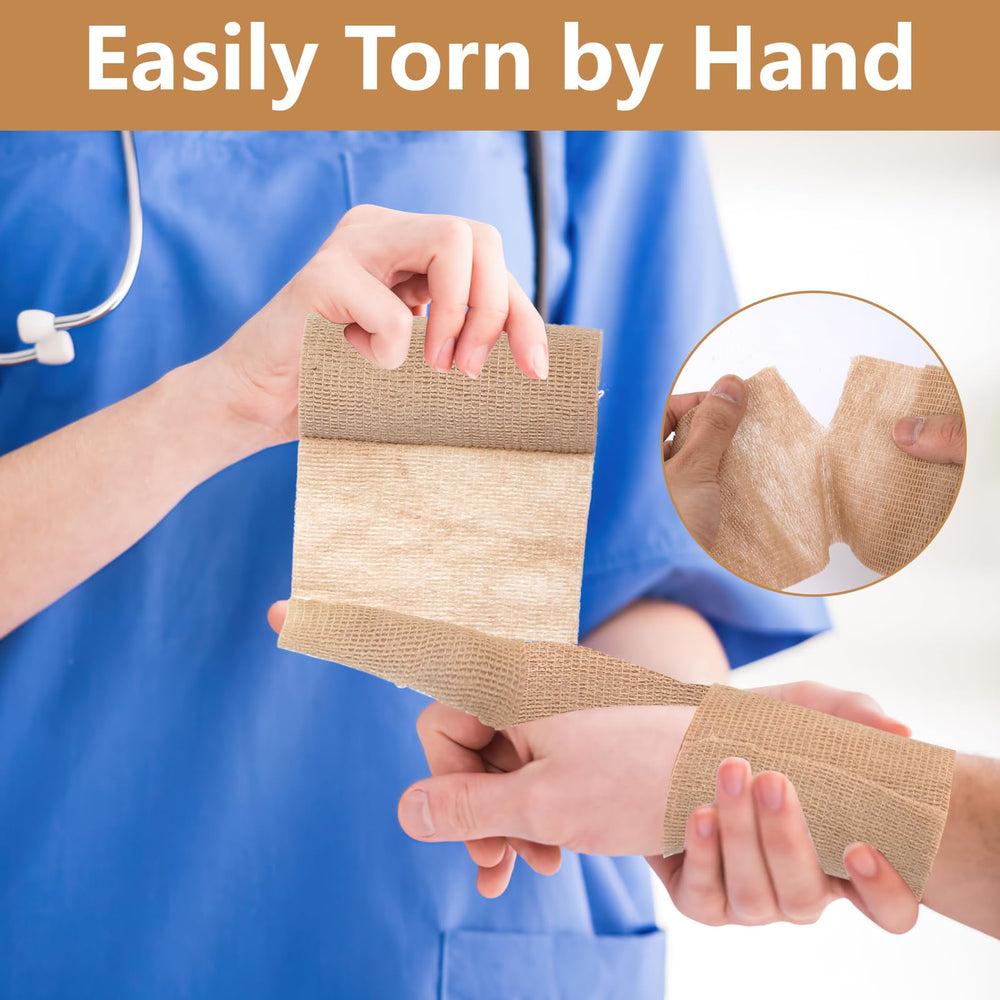 Easy tear by hand BEVTEE bandage wrap demonstrated on forearm