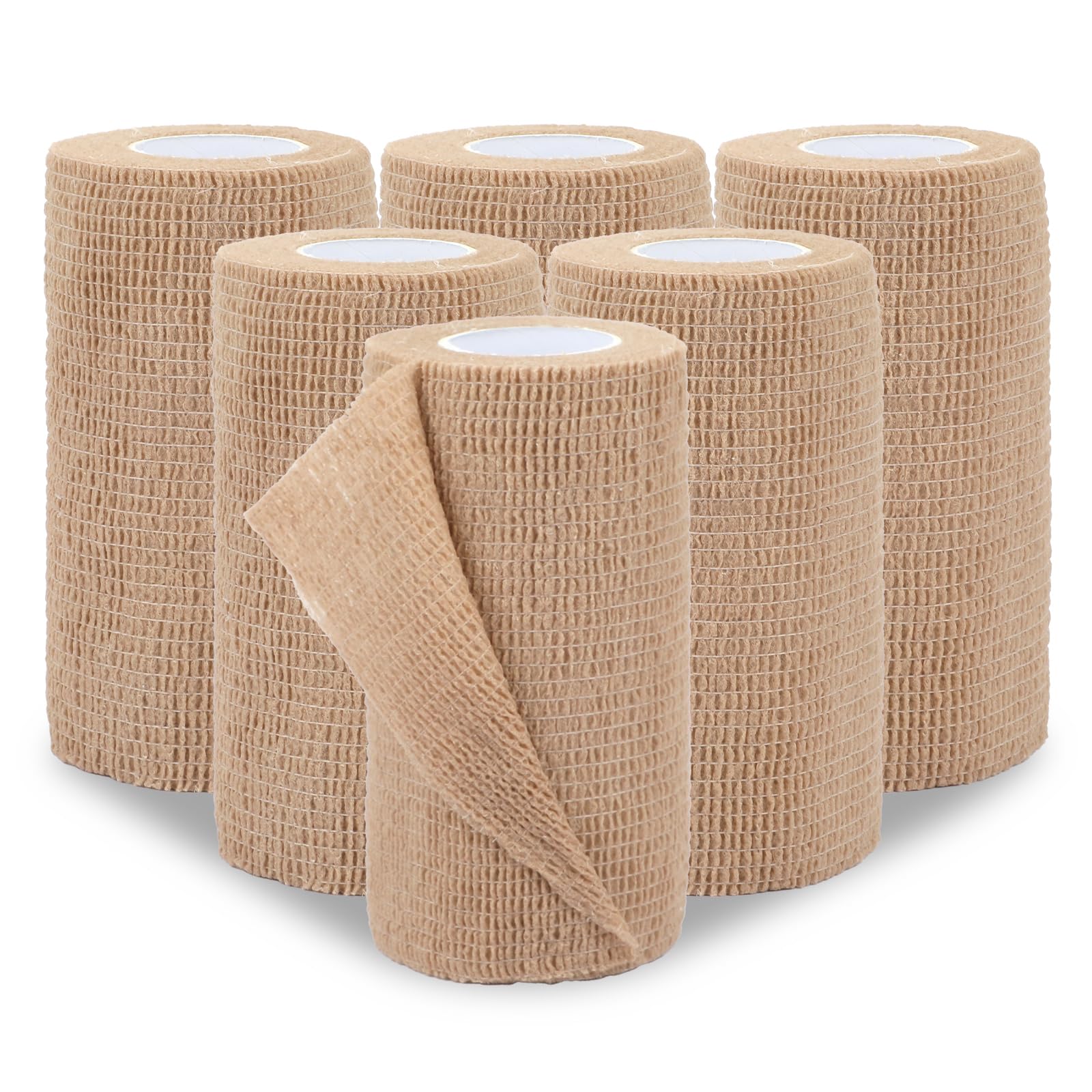 BEVTEE self-adhesive bandage wrap six rolls laid out for quick, residue-free securing