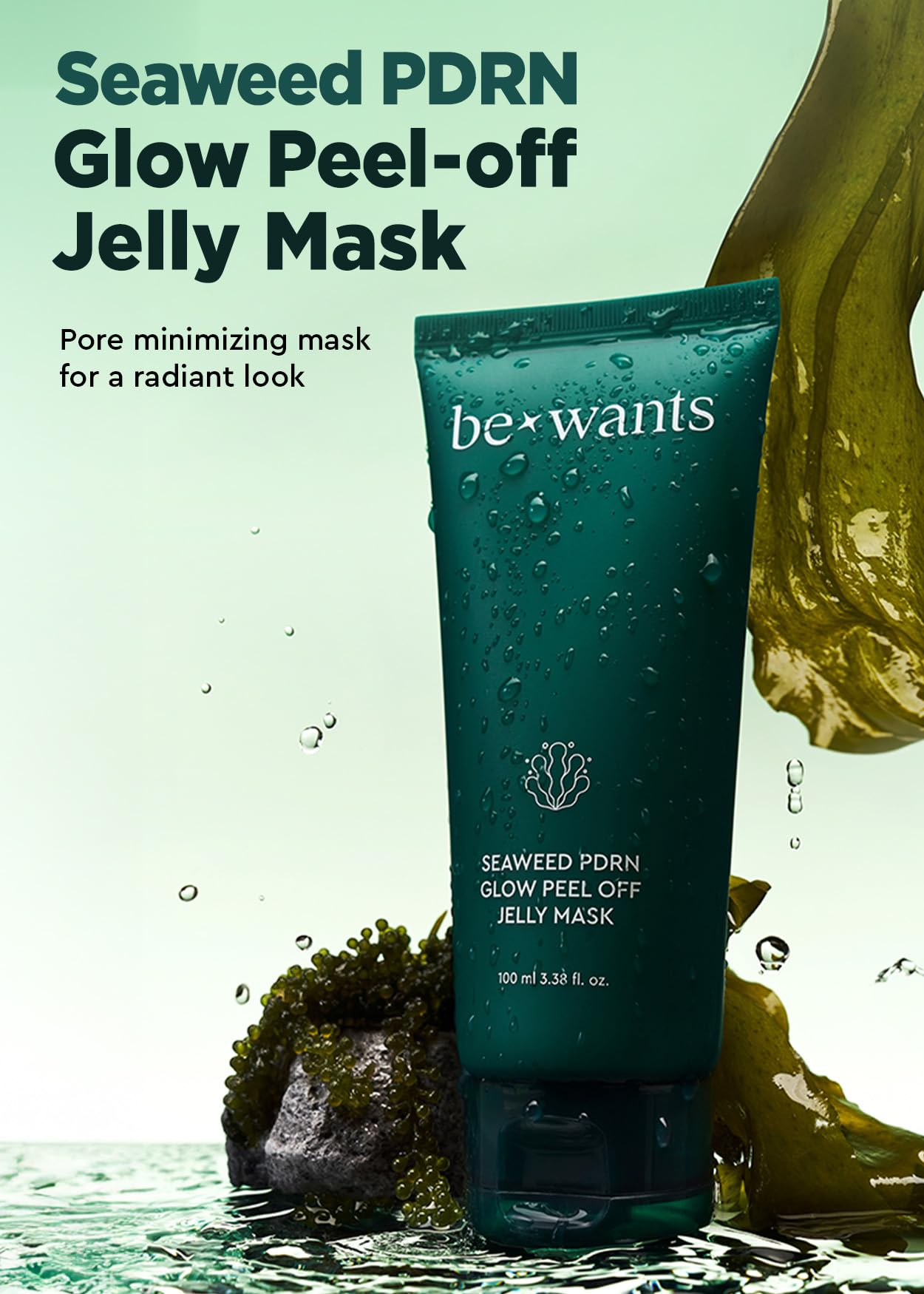 BE+WANTS Seaweed PDRN Glow Peel Off Jelly Mask spreads smoothly for even application.
