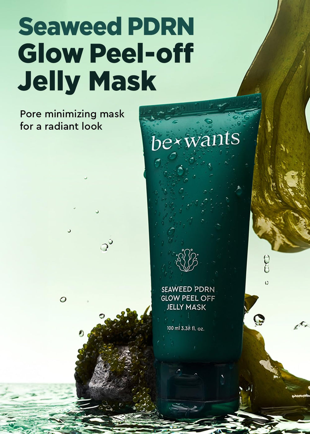 BE+WANTS Seaweed PDRN Glow Peel Off Jelly Mask spreads smoothly for even application.