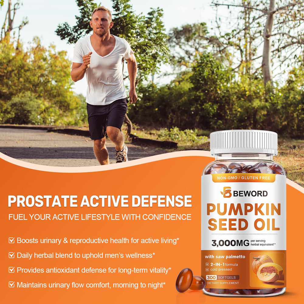 BEWORD ingredients and label detailing 3000mg oil and 300mg saw palmetto
