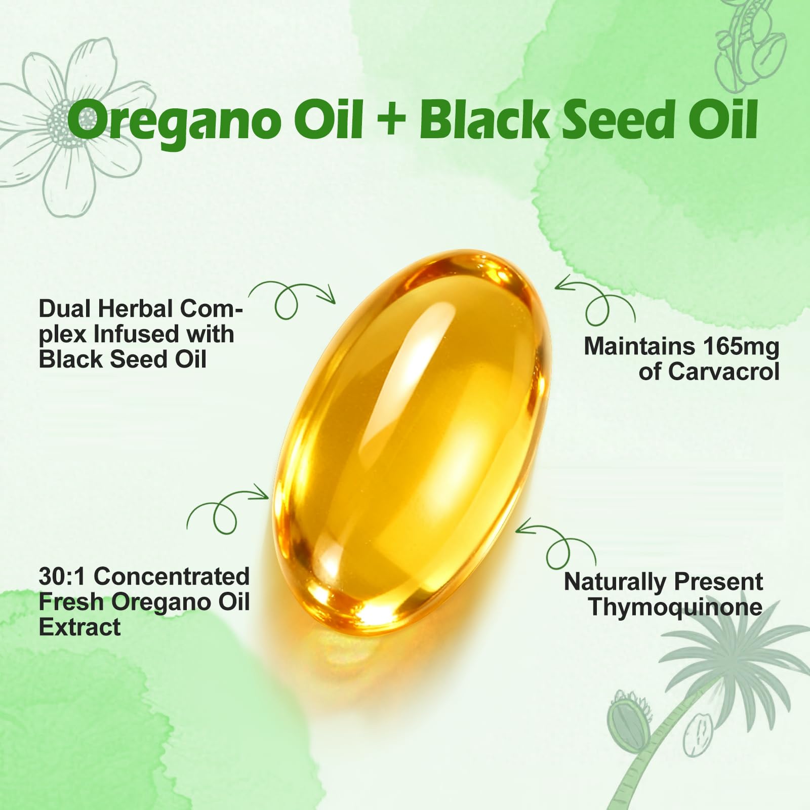 BEWORD Oil of Oregano with Black Seed Oil bottle back shows ingredient details and purity attributes for transparency.