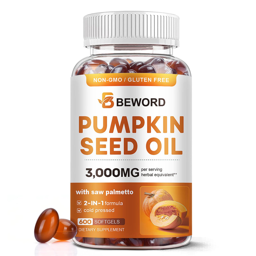BEWORD pumpkin seed oil with saw palmetto softgels bottle for daily urinary support