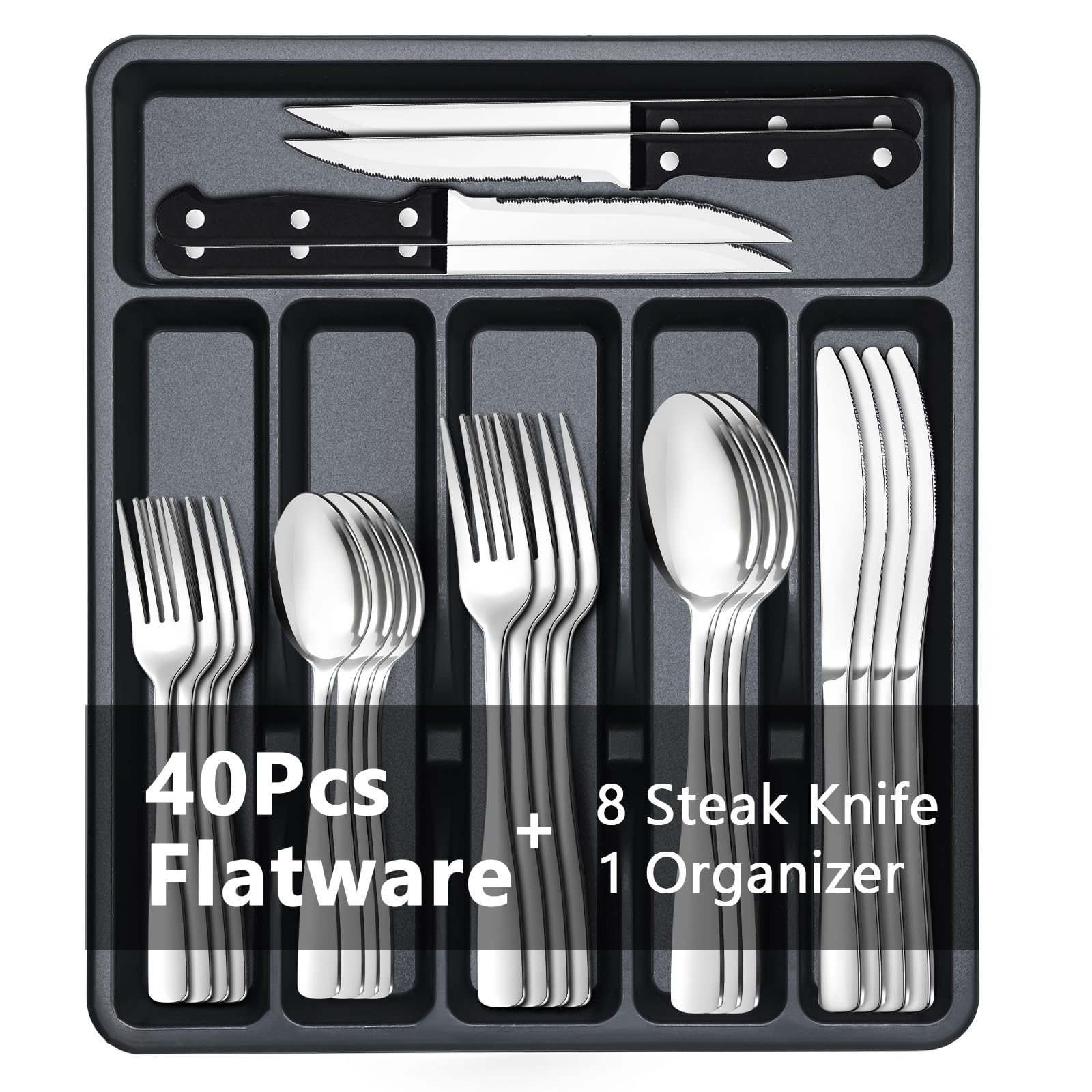 BEWOS 49-piece silverware set with organizer neatly stored in the box