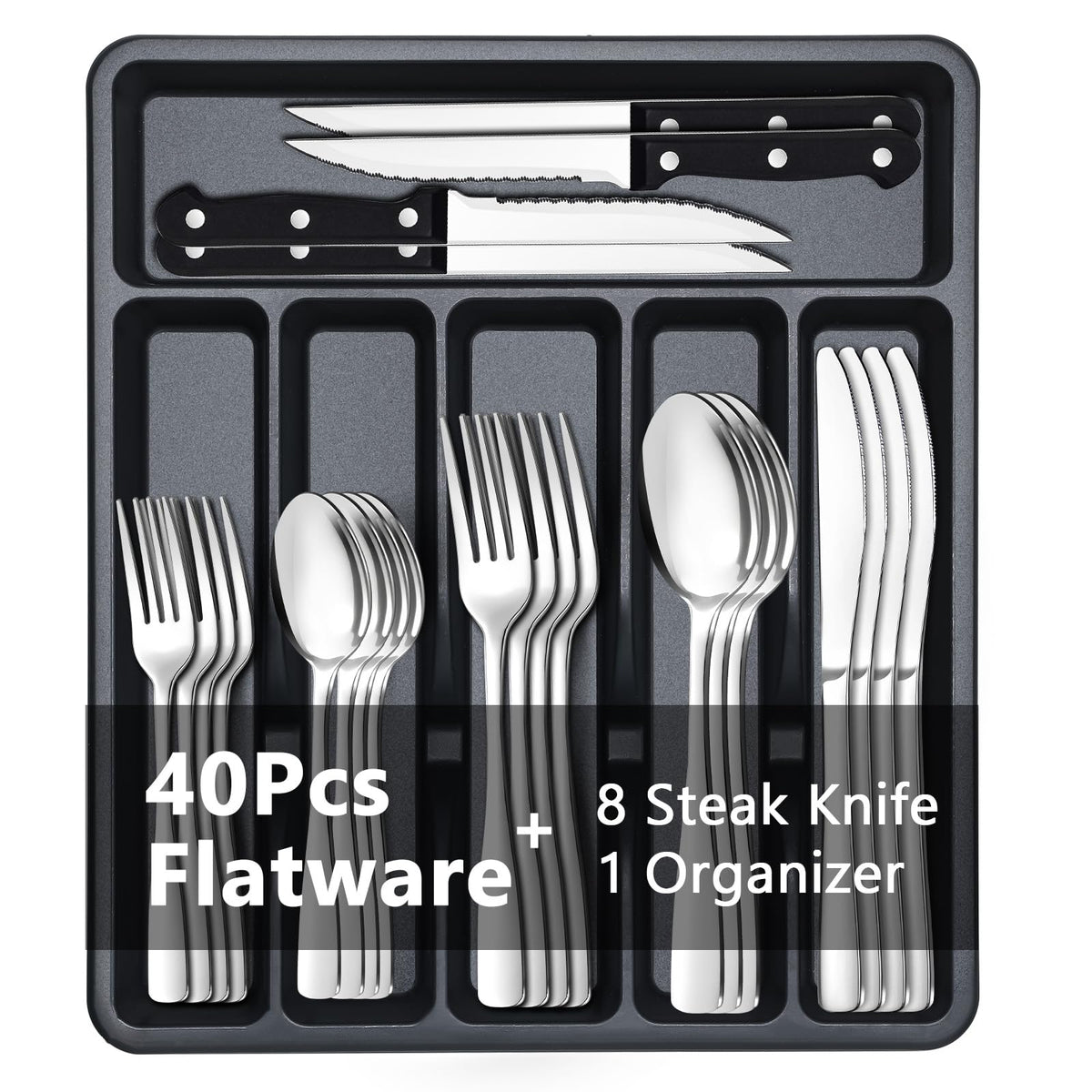 BEWOS 49-piece silverware set with organizer neatly stored in the box