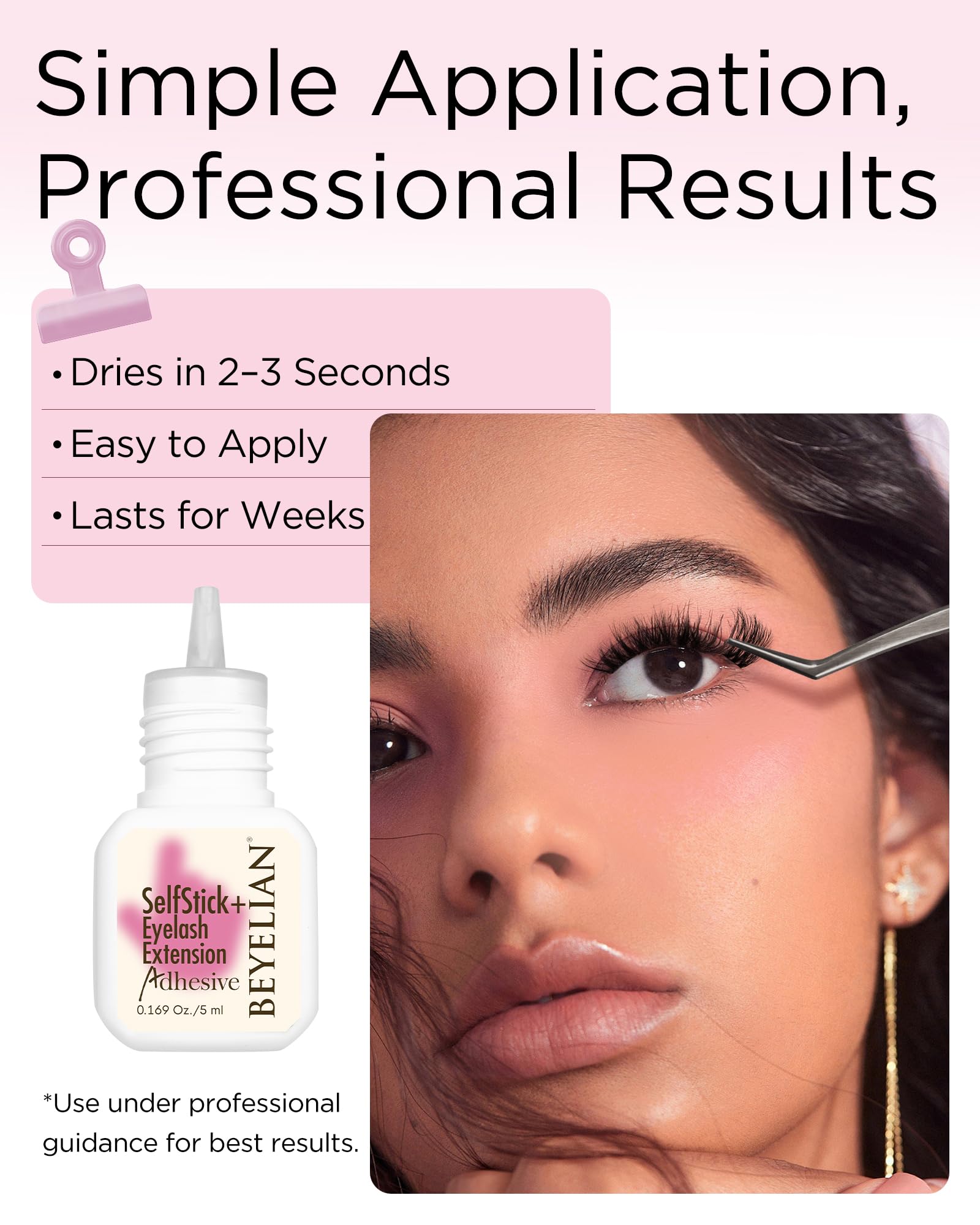 BEYELIAN Sensitive Lash Cluster Glue open-eyes application demonstration close-up.