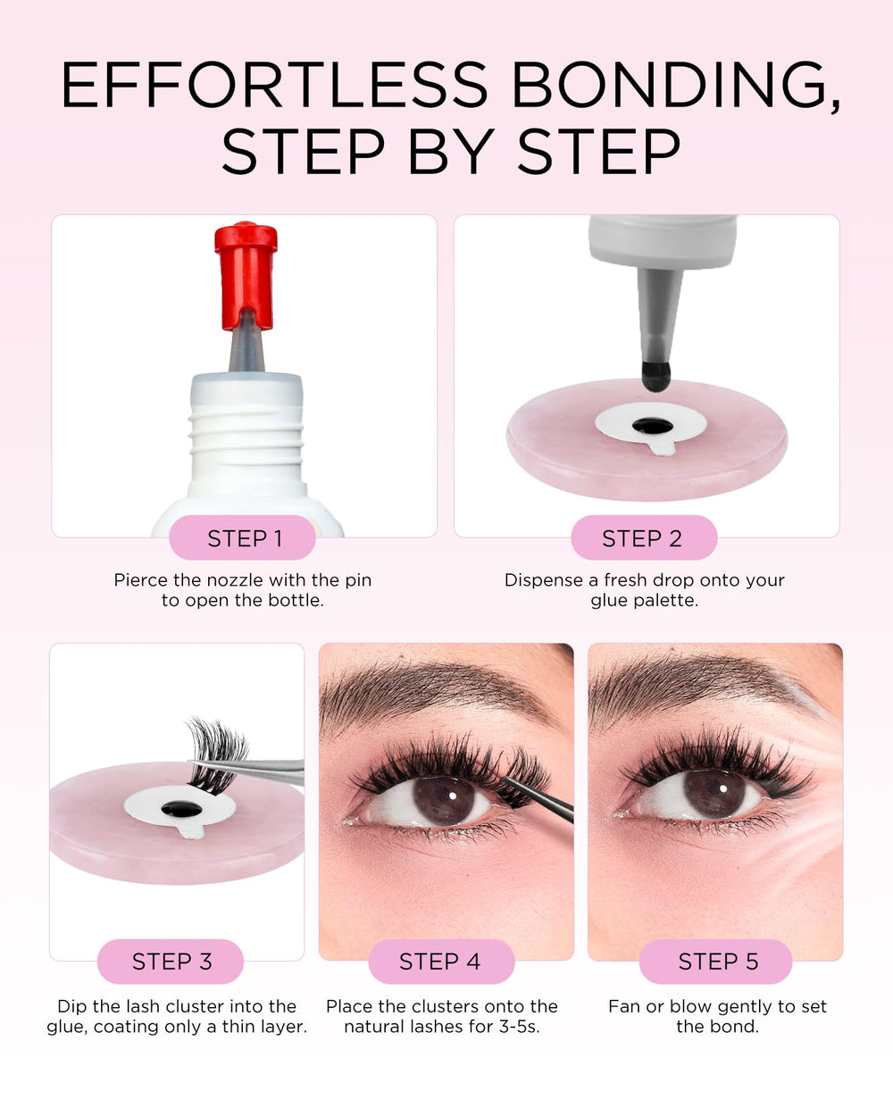 BEYELIAN Sensitive Lash Cluster Glue secure hold for daily wear close-up.