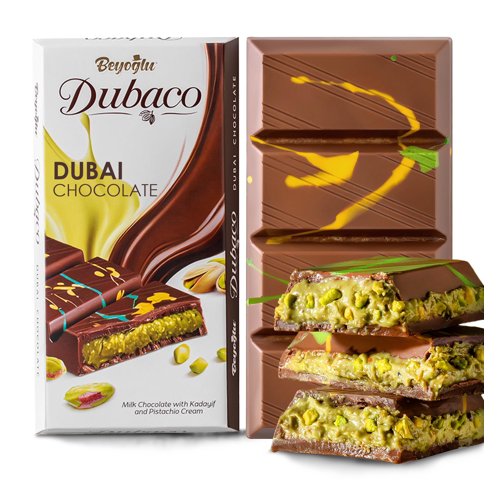 Beyoglu Dubaco Dubai Chocolate Bar pistachio focus highlights premium crunch.