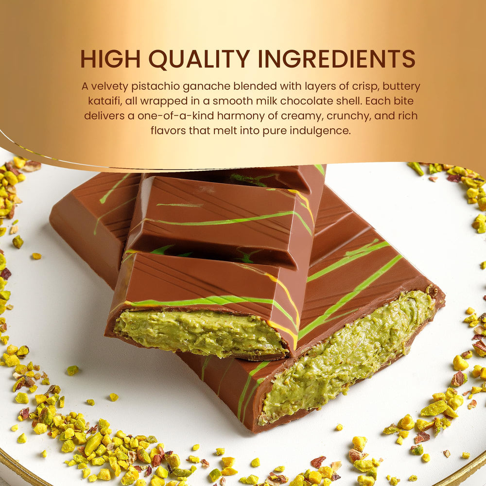 Beyoglu Dubaco pistachio crunch close-up highlights crisp texture.