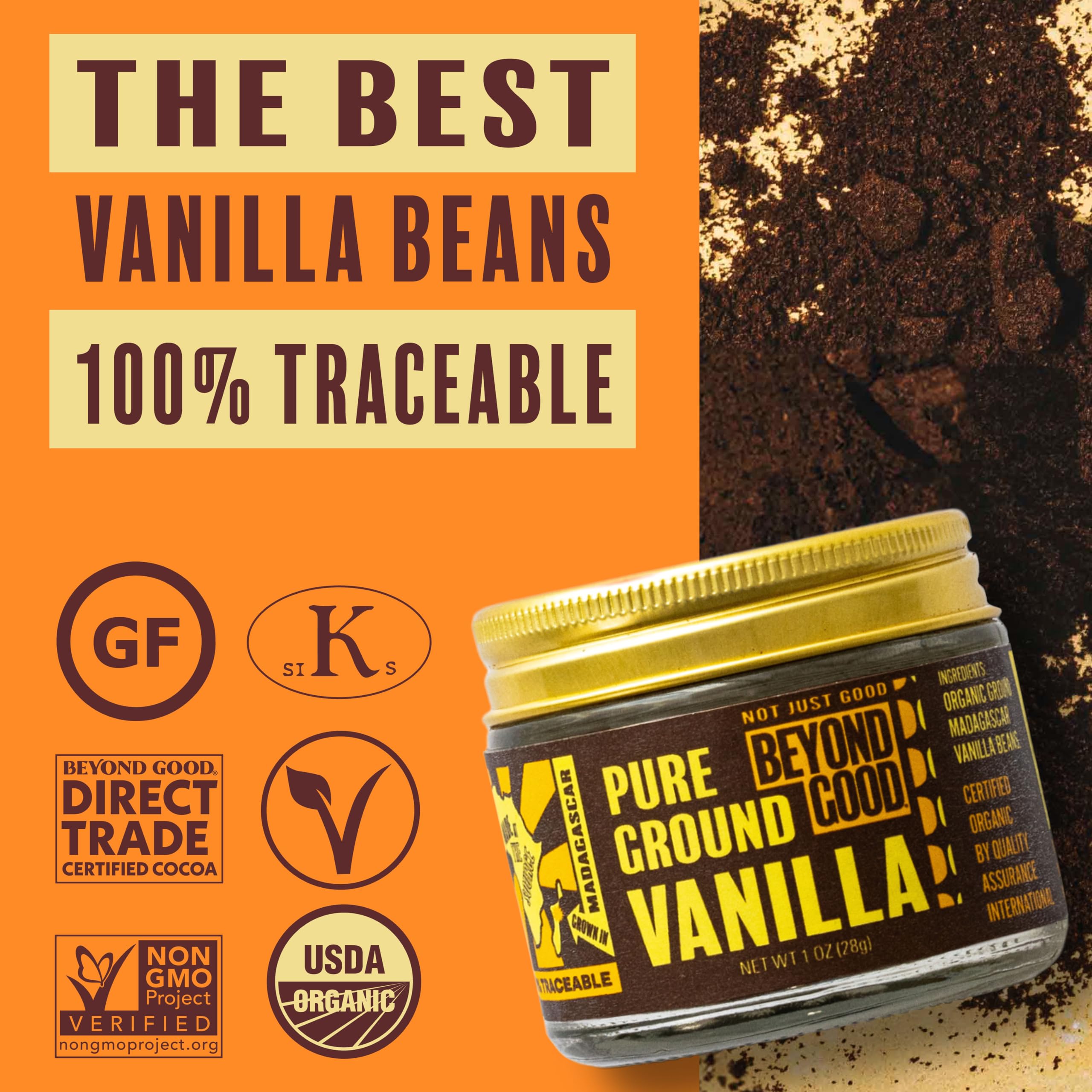 Beyond Good vanilla powder with a measuring spoon hints at precise custards.