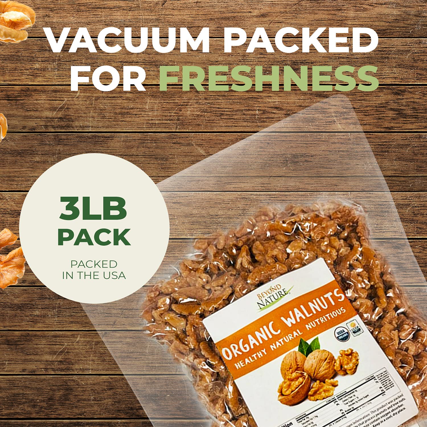Beyond Nature Organic walnuts support keto and vegan snacking with no added salt