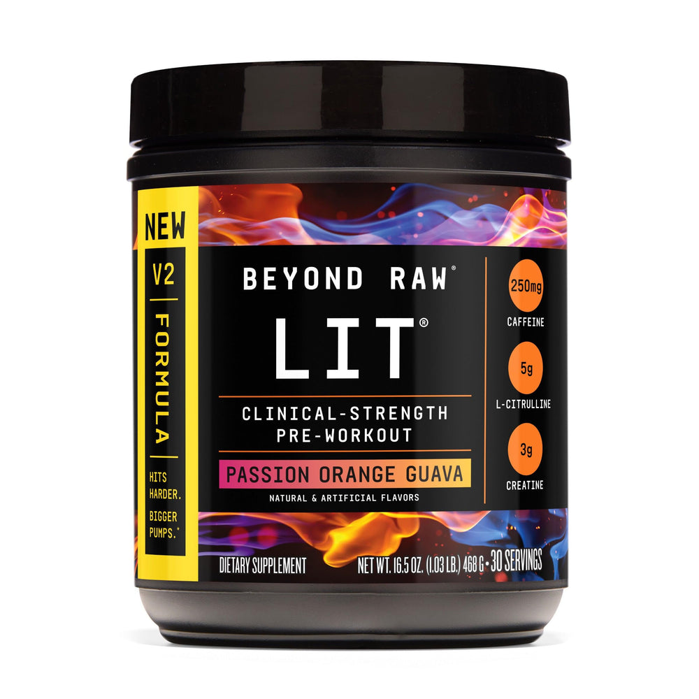 Beyond Raw LIT V2 bottle pouring, energizing pre-workout ritual