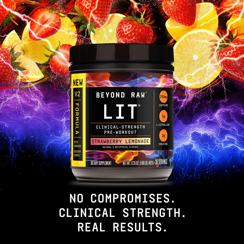 Beyond Raw LIT V2 zero sugar graphic illustrating healthier energy options