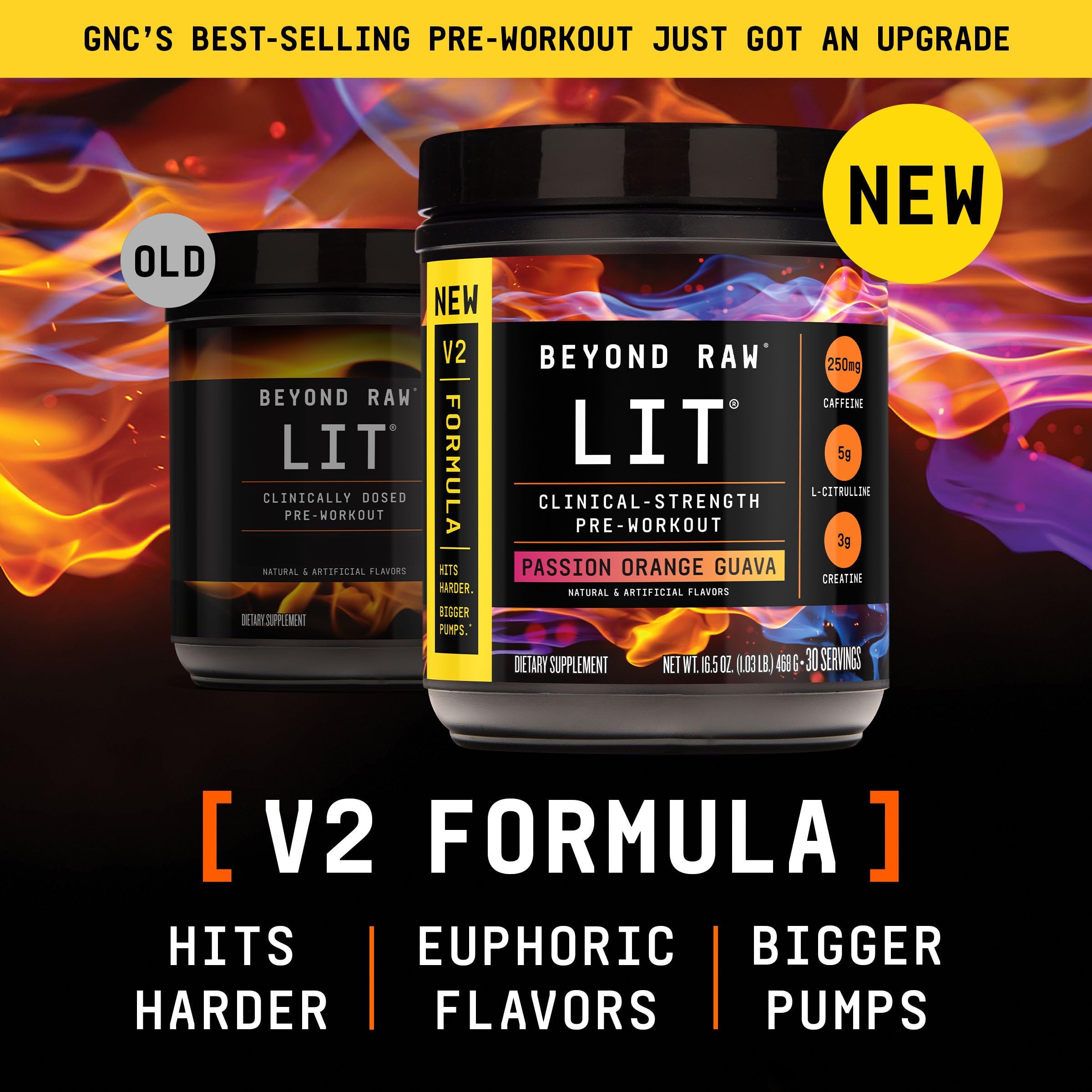 Beyond Raw LIT V2 tub label close-up highlighting ingredients