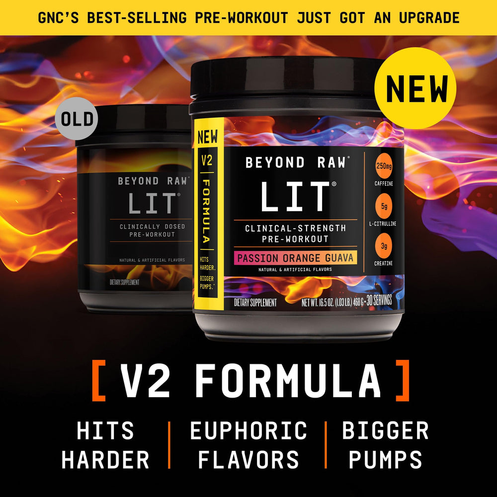 Beyond Raw LIT V2 tub label close-up highlighting ingredients