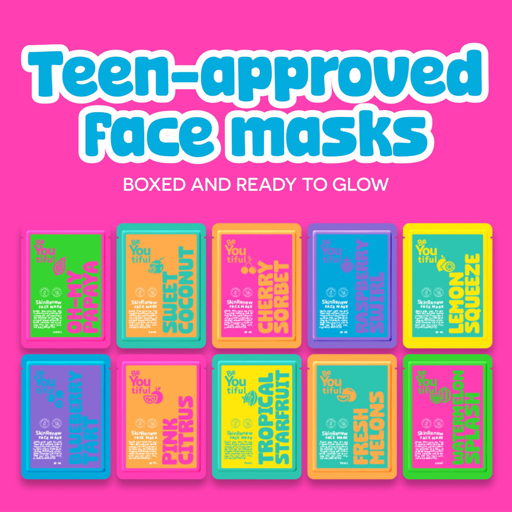 BeYoutiful juicy masks variety arranged for quick self-care moments.