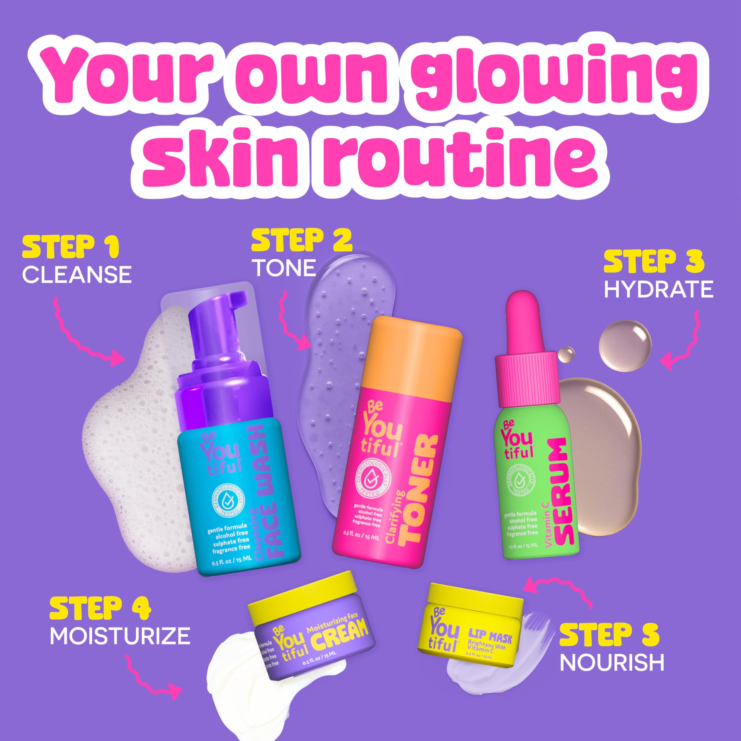 BeYoutiful skin care gift set serum bottle showcasing a revitalized look