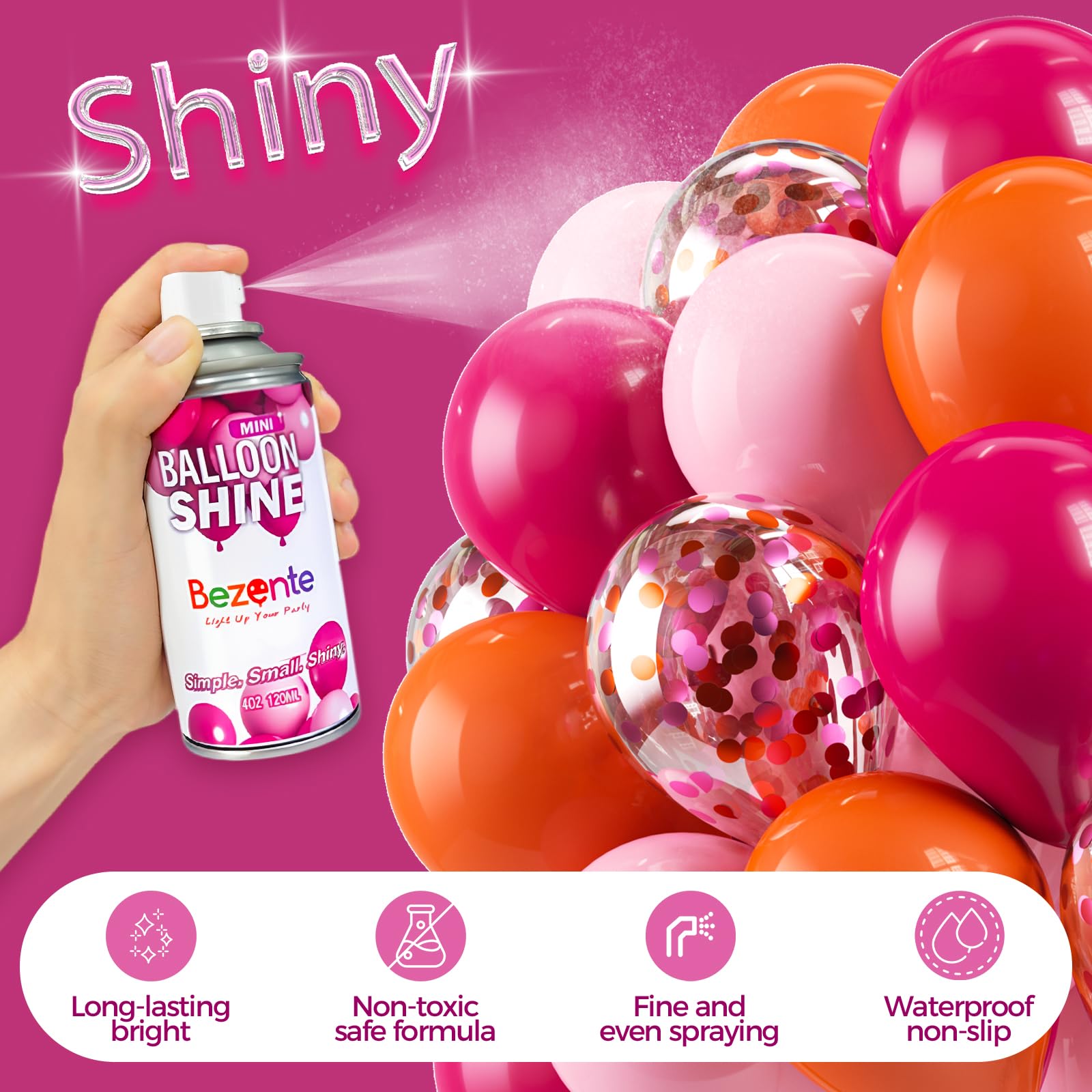 Bezente Balloon Shine Spray creates a waterproof coating for outdoor decor.