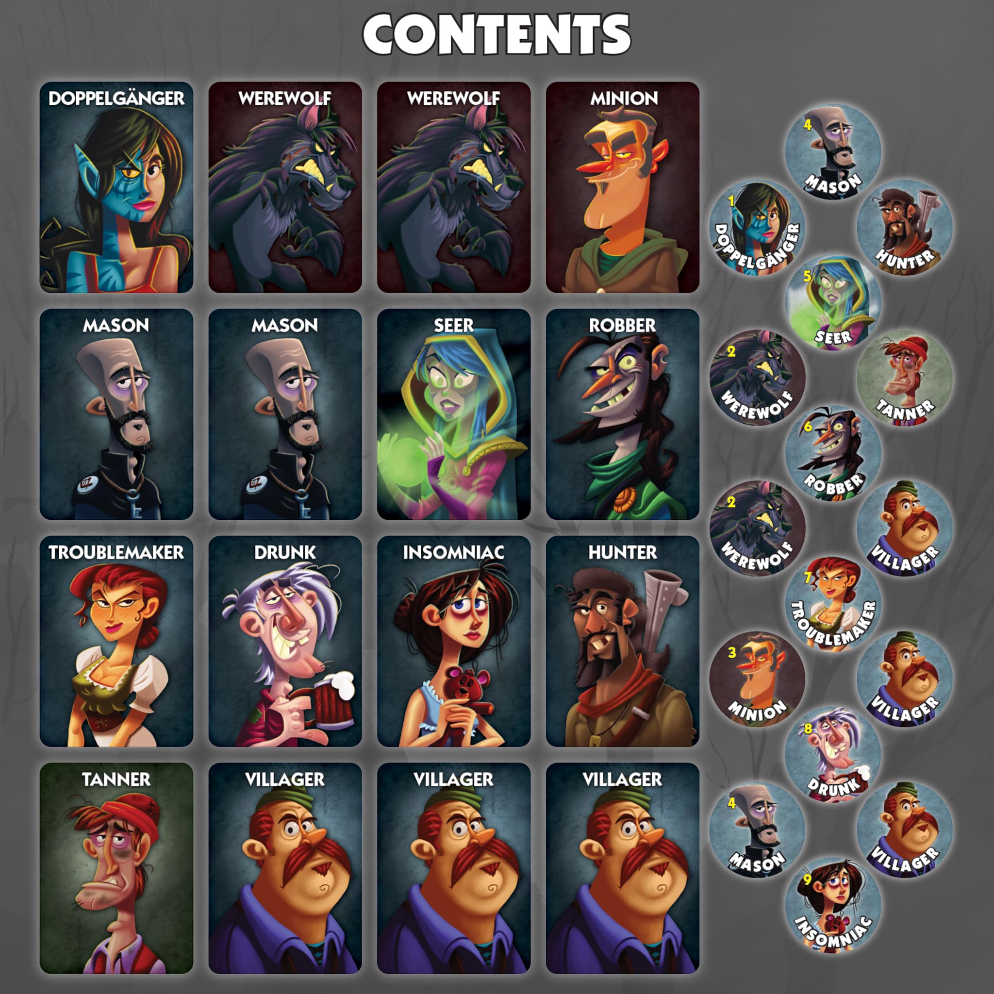 Bezier Games Werewolf night phase cards displaying quick role changes