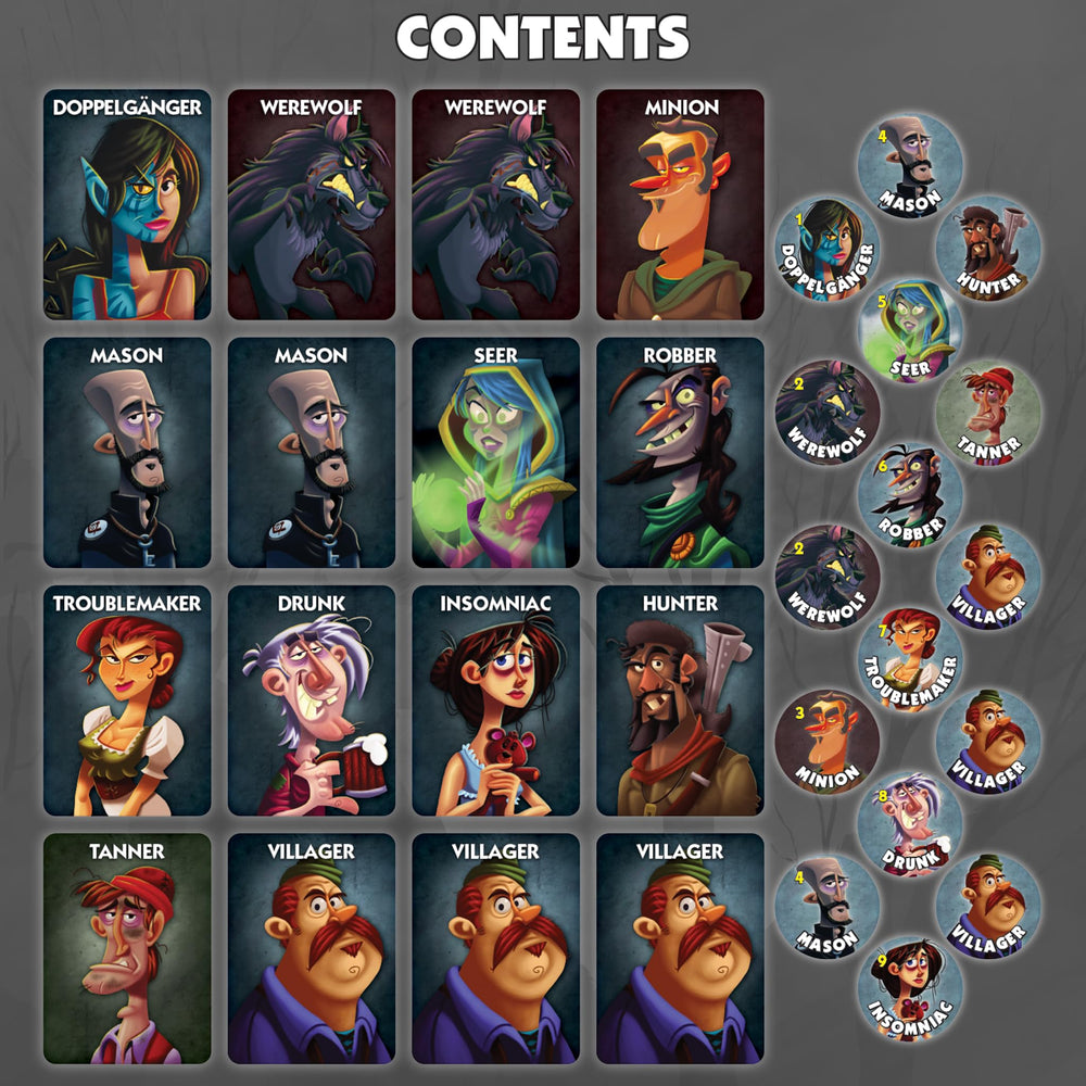 Bezier Games Werewolf night phase cards displaying quick role changes