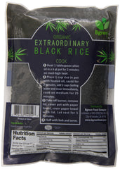 Close-up of Bgreen Black Rice ingredients highlighting non-GMO and no preservatives.