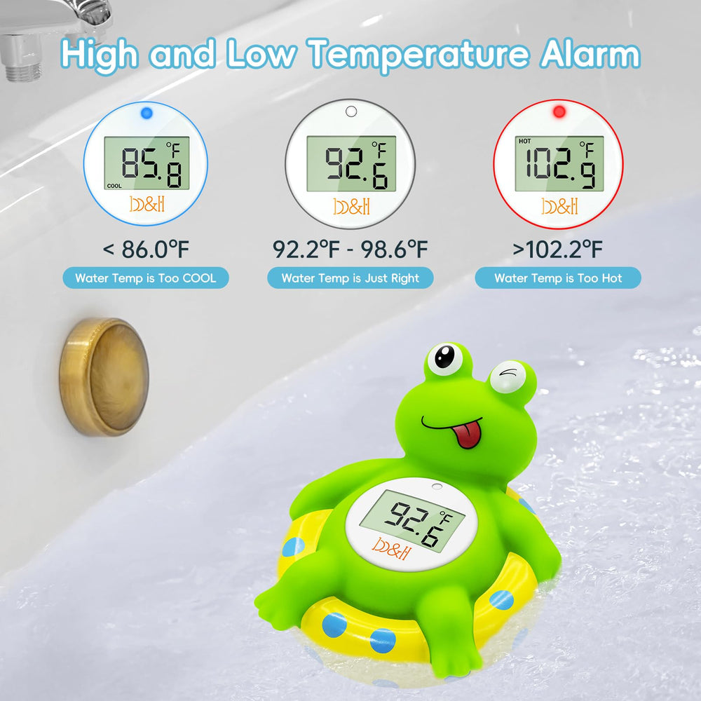 B&H Frog thermometer blue indicator shows cool water for comfortable bath