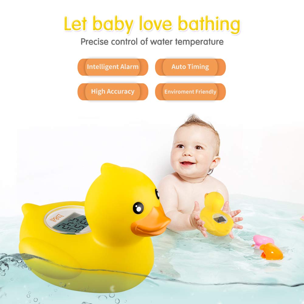 B&H infant bath thermometer with digital clock helps monitor tub temperature at a glance.