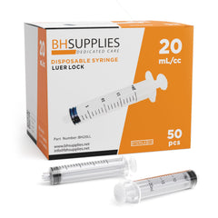 BH SUPPLIES 20ml Luer Lock syringe with no needle in sterile packaging for safe dispensing