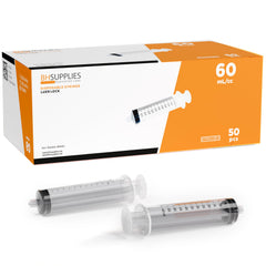 BH Supplies 60ml Luer Lock Syringe no needle boxed for sterile, single-use convenience.