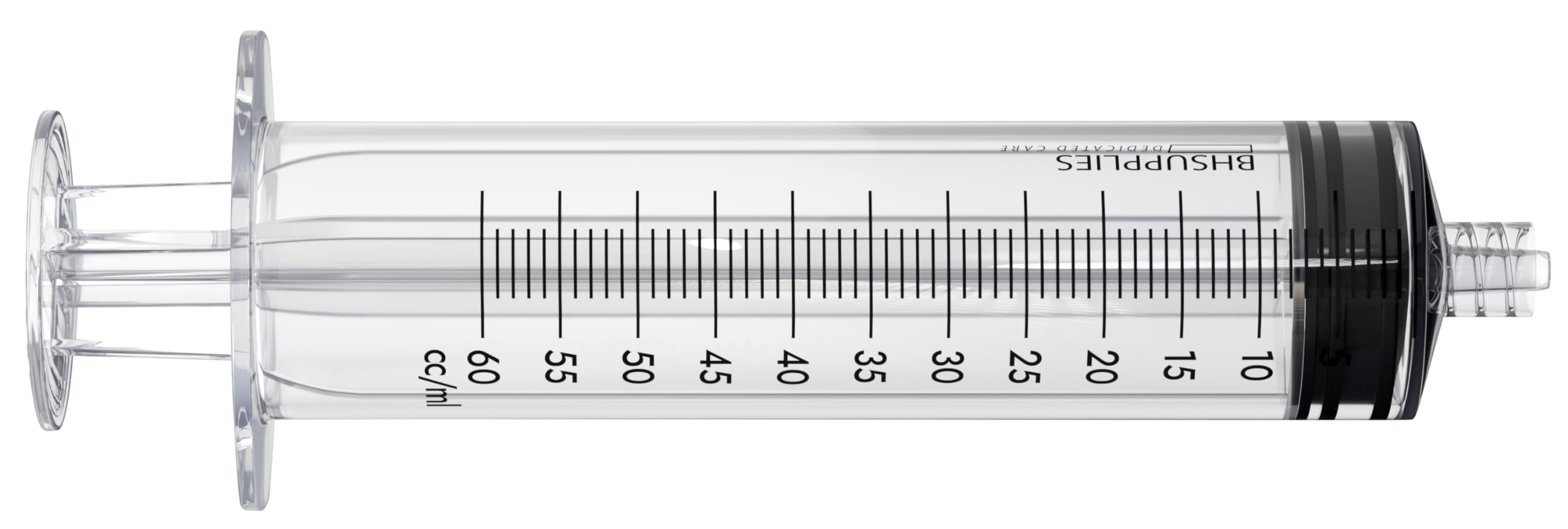BH Supplies 60ml Luer Lock Syringe no needle clearly labeled for easy identification.