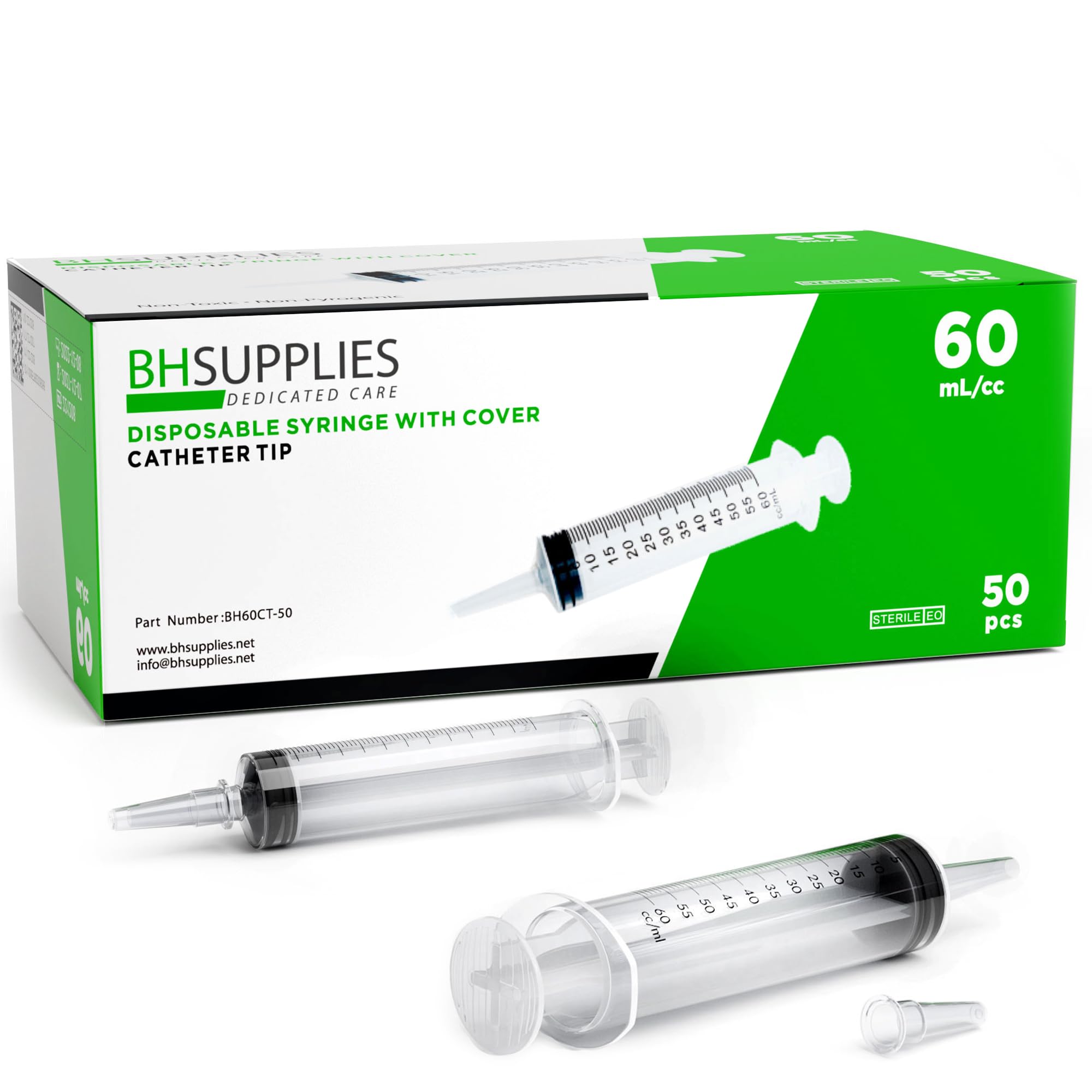 BH SUPPLIES 60mL syringe with catheter tip and caps for sterile single-use applications