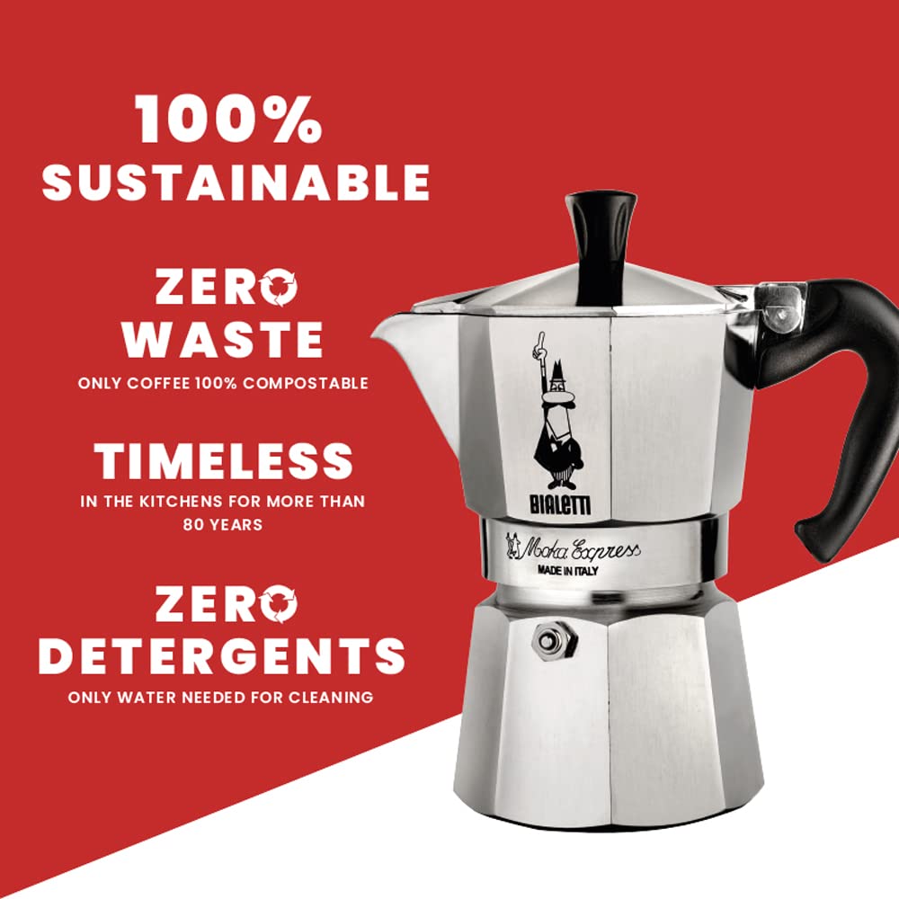Travel-friendly Bialetti Moka Express ready for portable stove use.