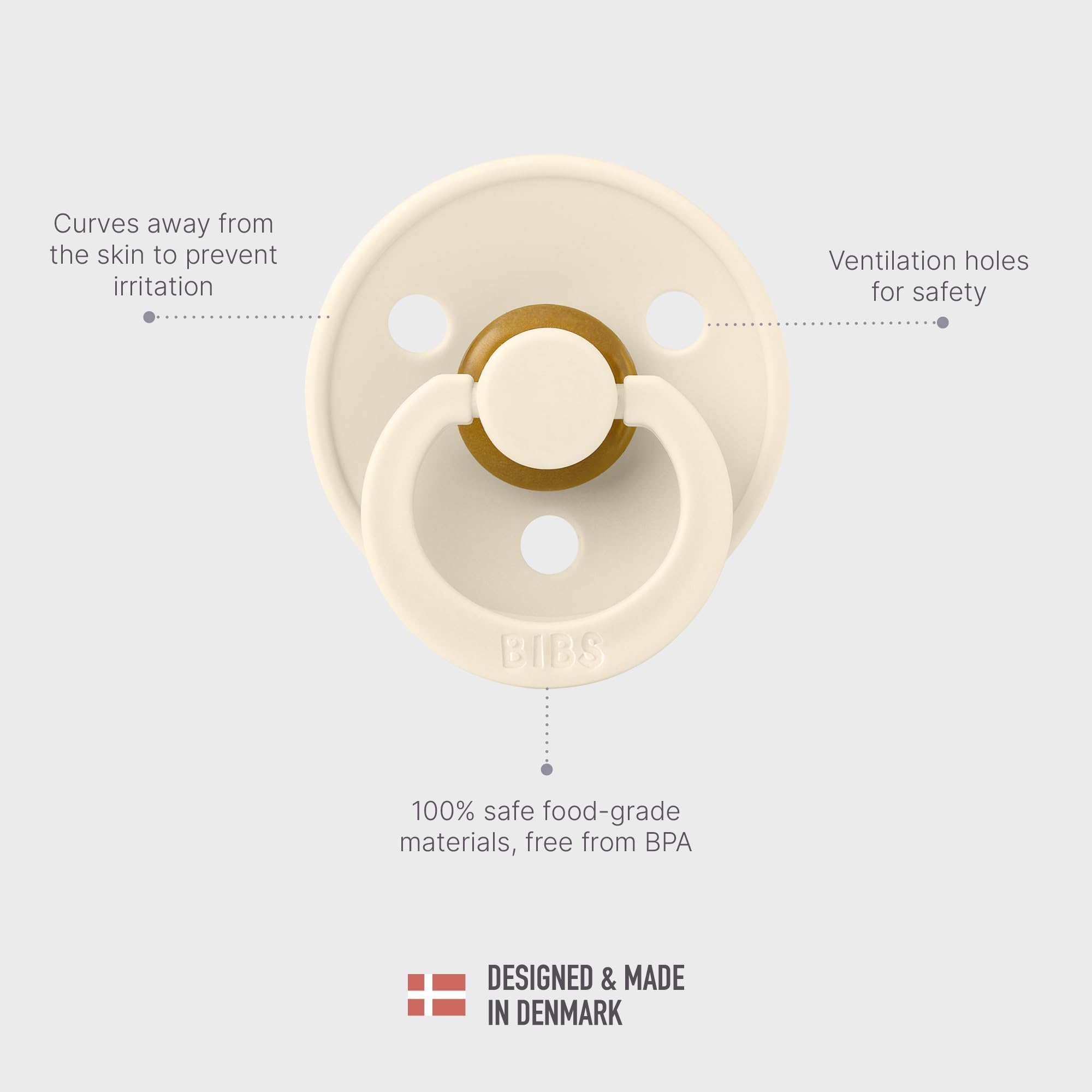BIBS pacifier Danish design craftsmanship detail on a premium finish