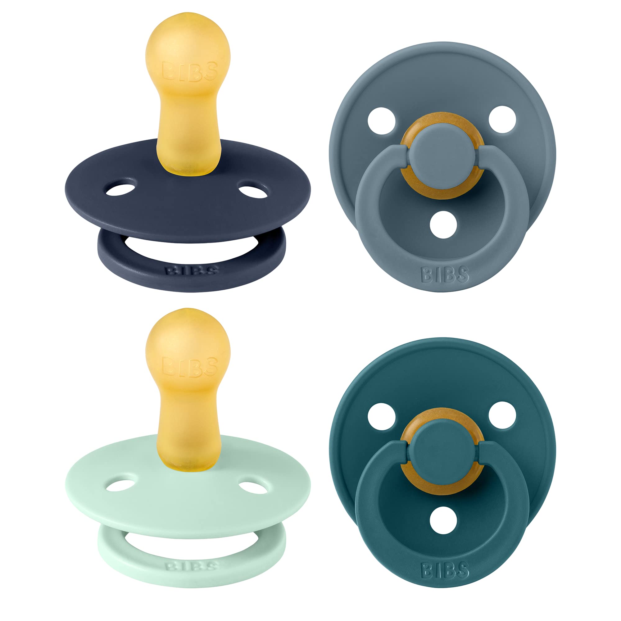 BIBS pacifier round nipple 4-pack in boy colors for soothing comfort
