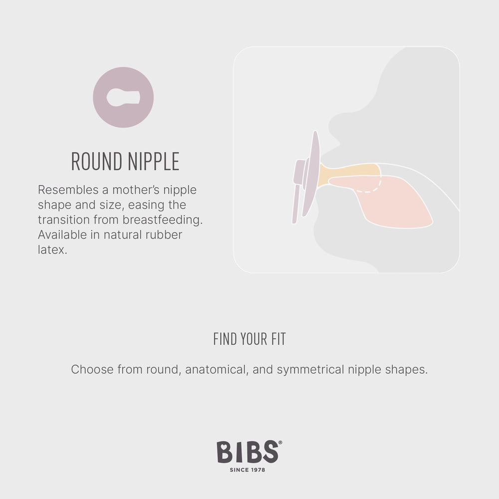 BIBS pacifiers made in Denmark label highlights craftsmanship and high-quality materials.