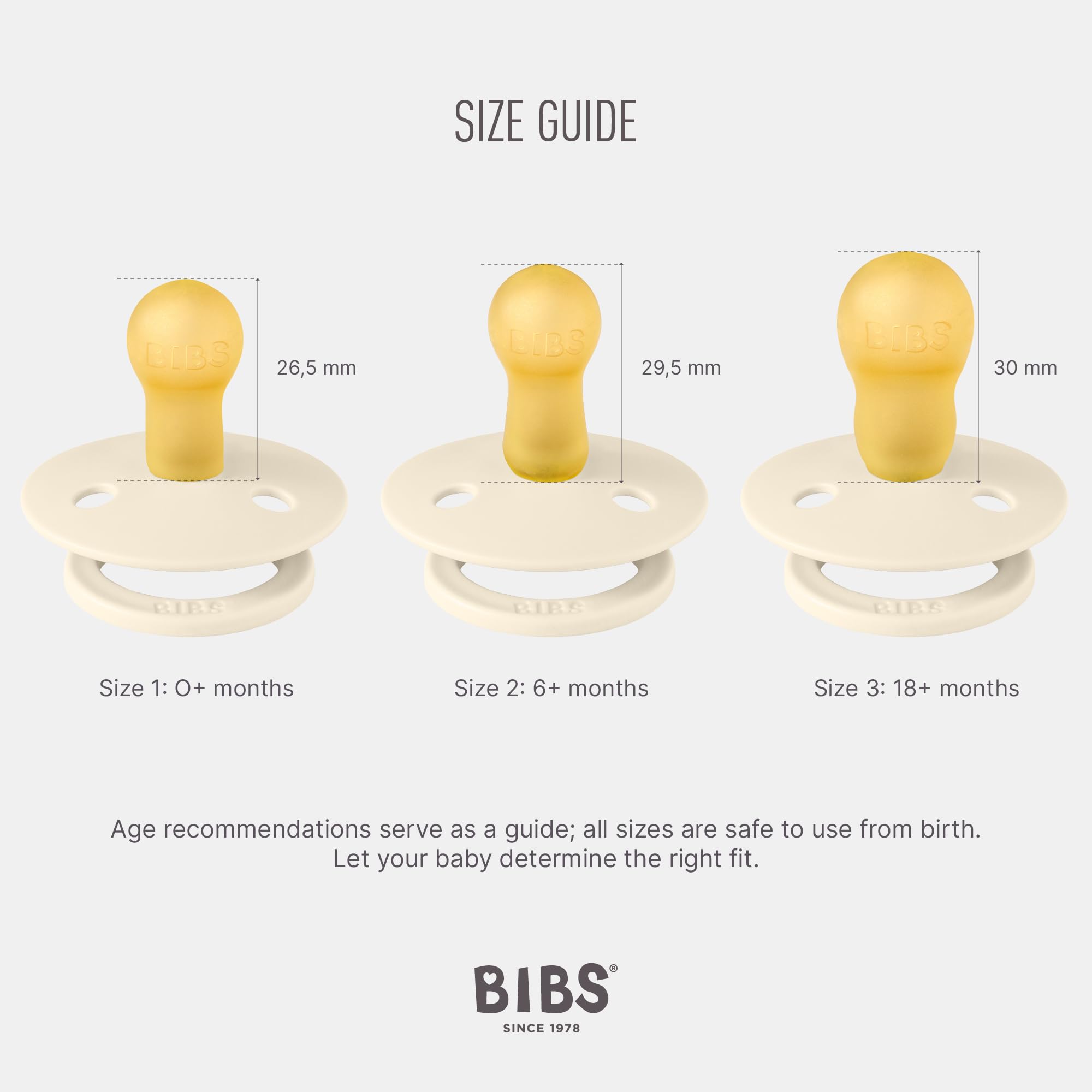 BIBS pacifier natural latex nipple close-up shows soft, durable material for sensitive gums.