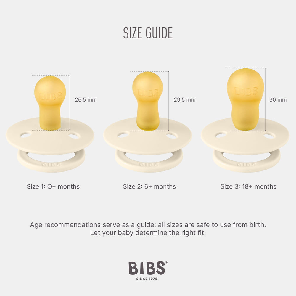 BIBS pacifier natural latex nipple close-up shows soft, durable material for sensitive gums.
