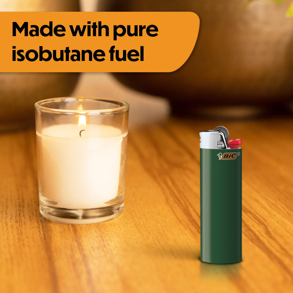 BIC Classic Maxi Pocket green lighters on display in a collection