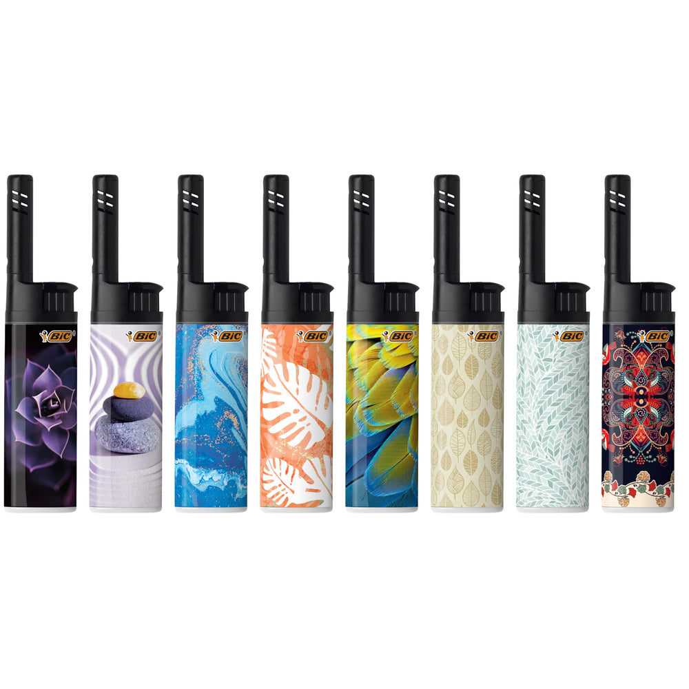 BIC EZ Reach lighters feature assorted decor designs blending with living spaces.