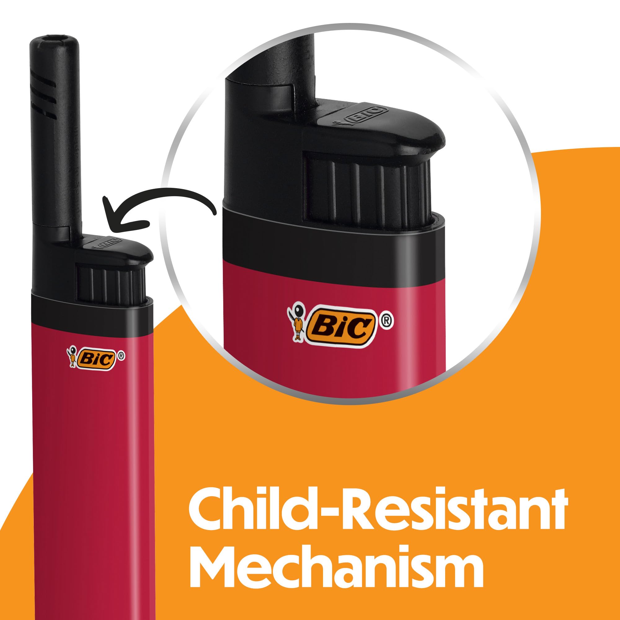 BIC EZ Reach lighters employing child-resistant design for family safety.