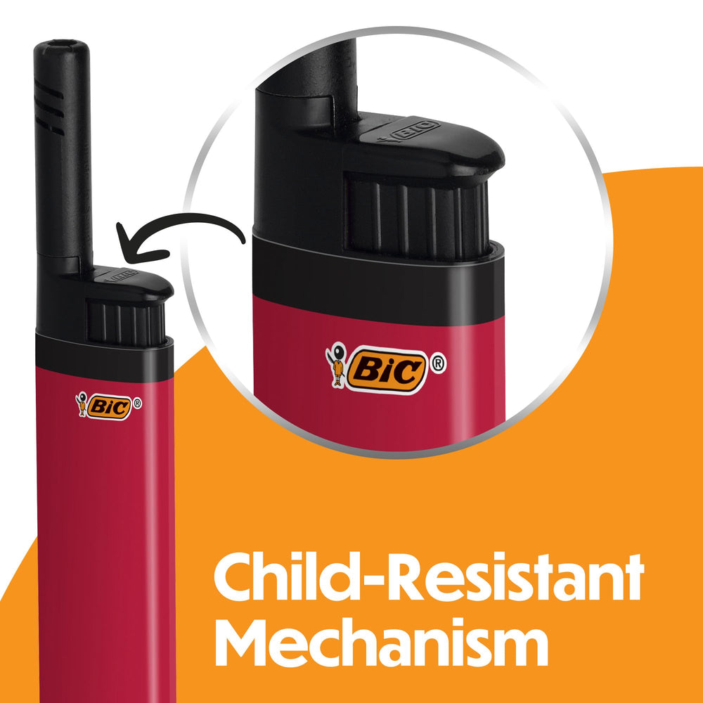 BIC EZ Reach lighters employing child-resistant design for family safety.