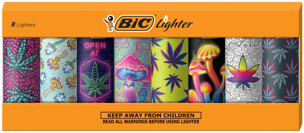 BIC Maxi Pocket Lighter Counterculture design Wildflower: reliable flame for outdoor use and candle lighting.