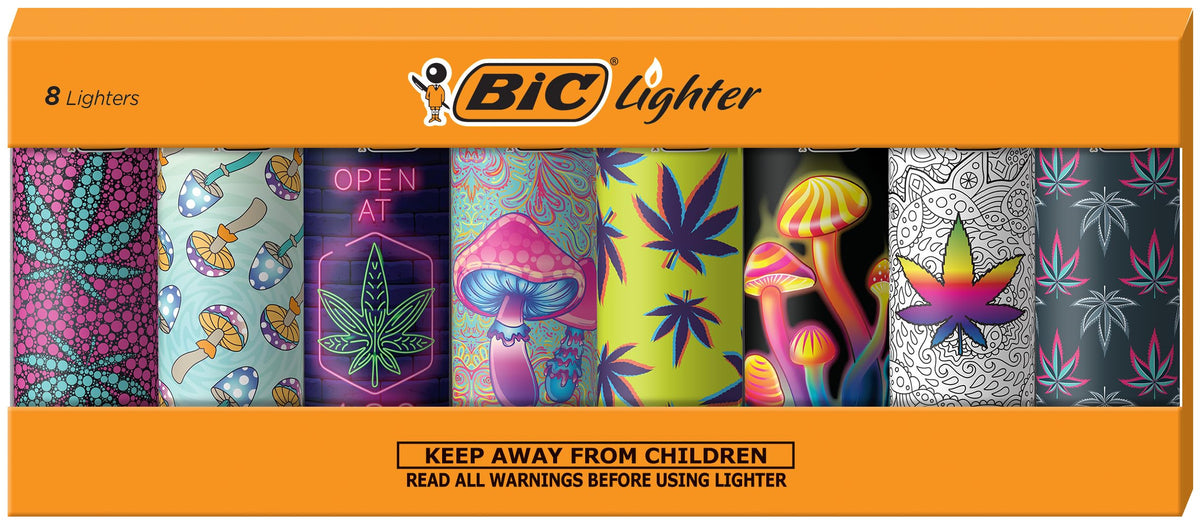 BIC Maxi Pocket Lighter Counterculture design Wildflower: reliable flame for outdoor use and candle lighting.