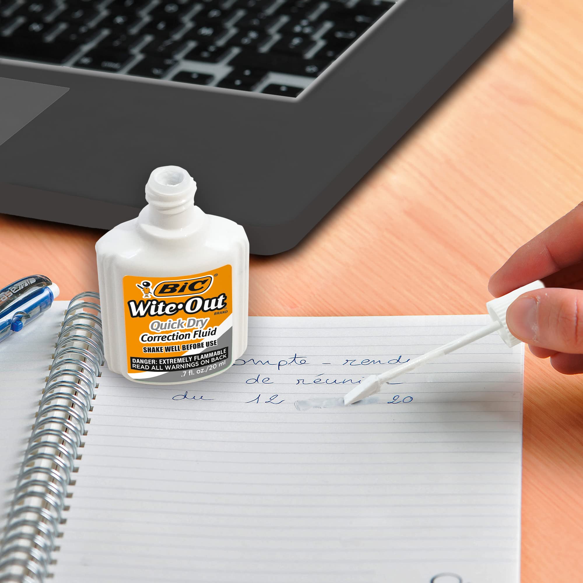 BIC Wite-Out Quick Dry application swab on notebook for corrections