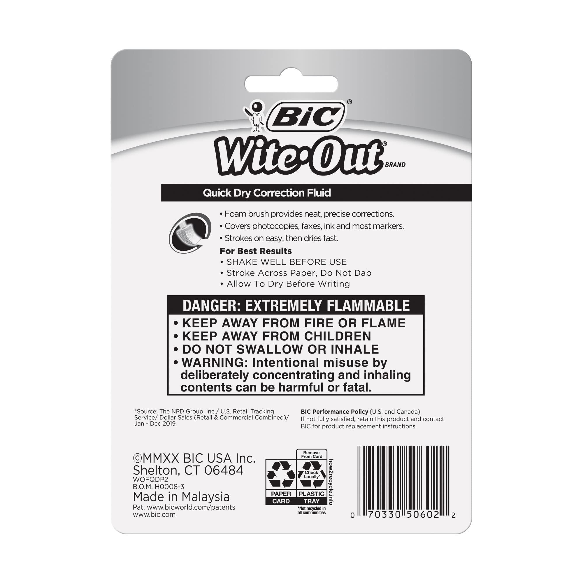 BIC Wite-Out Quick Dry cap and label close-up for storage