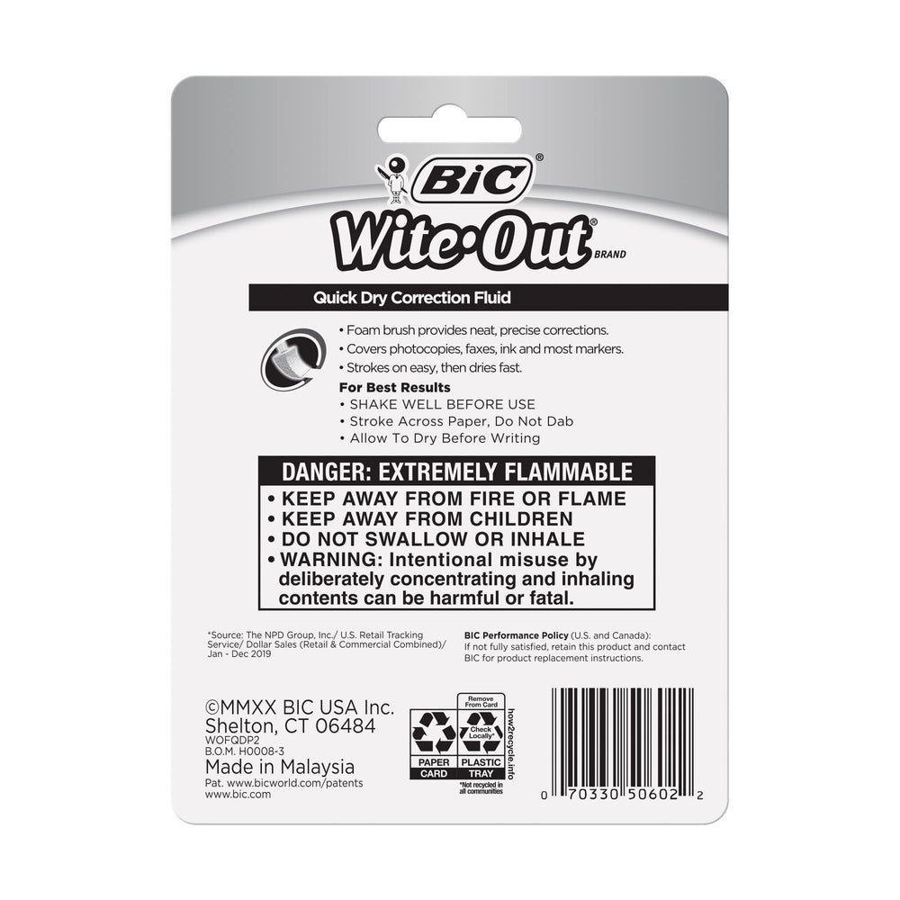 BIC Wite-Out Quick Dry cap and label close-up for storage